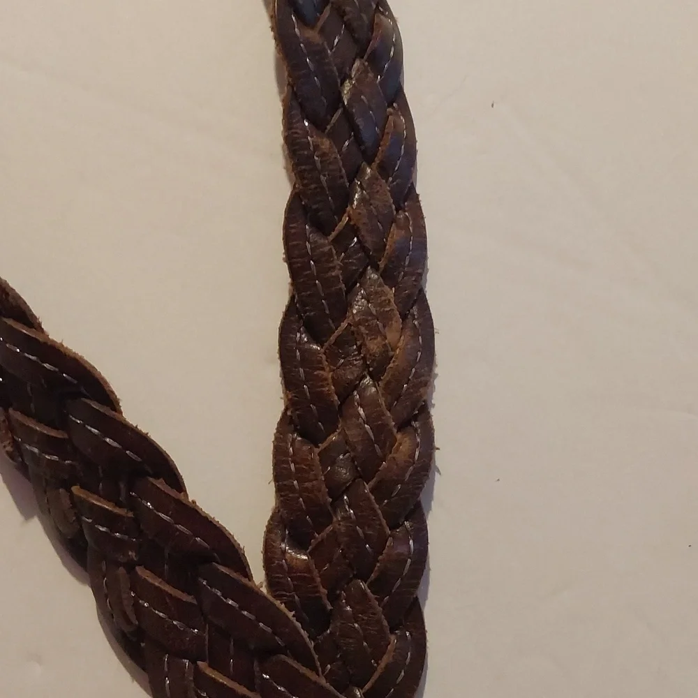 American Eagle Brown leather WOVEN braided Belt Silver Buckle Soft Sz.M/L